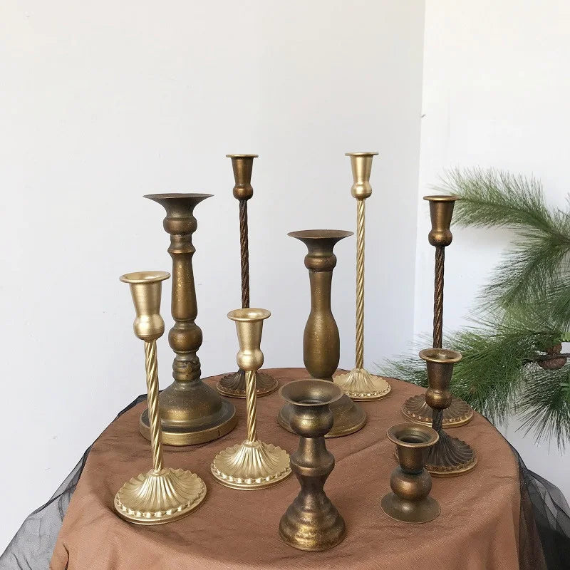 Golden Bronze Retro Iron Candle Holders