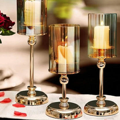 Golden Glass Candle Holders Set