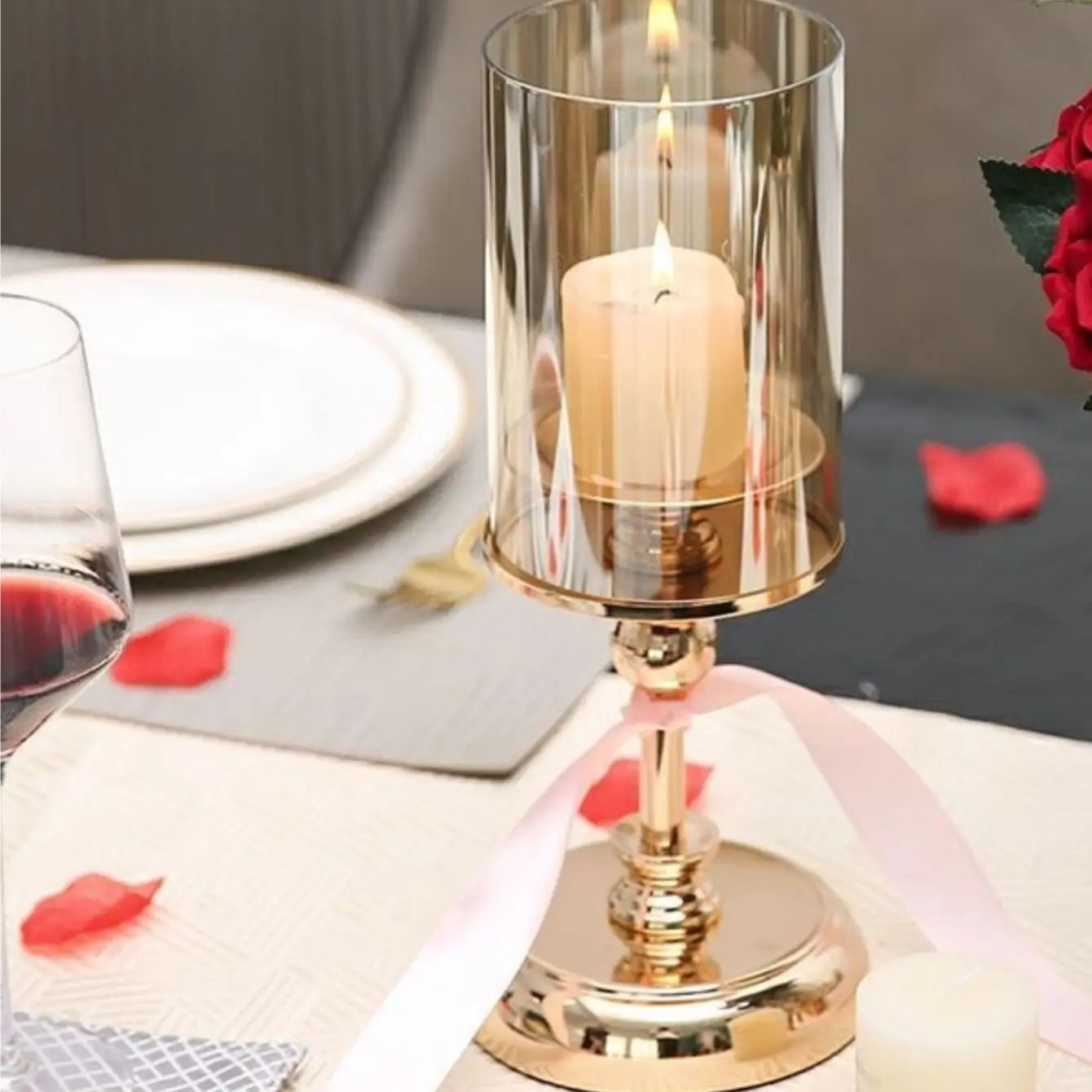 Golden Glass Candle Holders Set