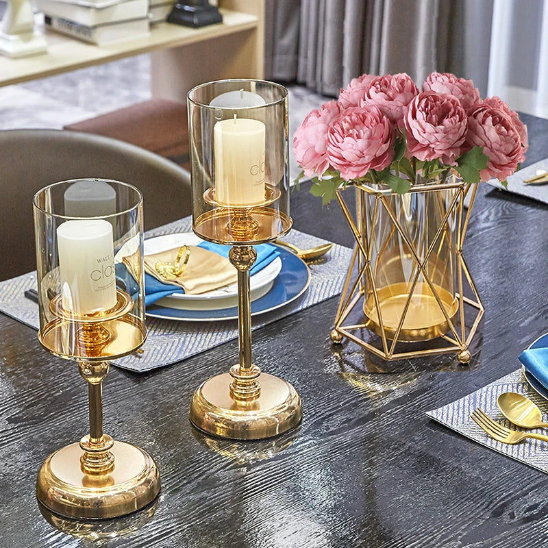 Golden Glass Candle Holders Set