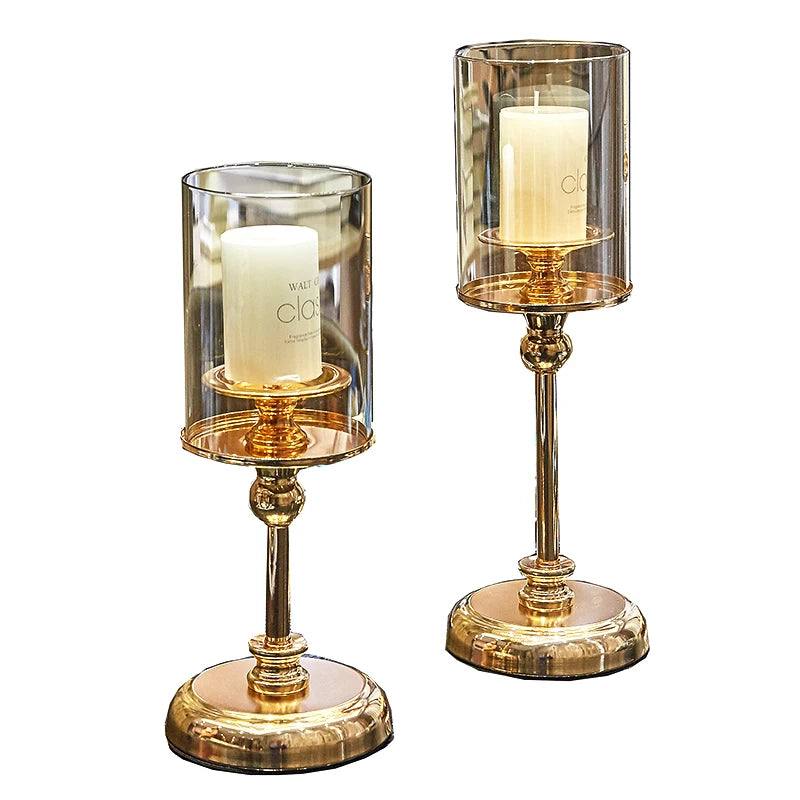 Golden Glass Candle Holders Set