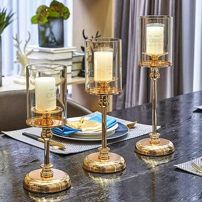 Golden Glass Candle Holders Set