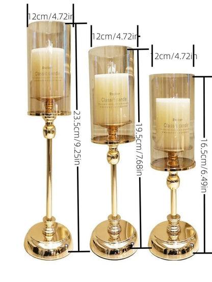 Golden Glass Candle Holders Set