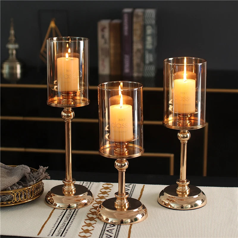 Golden Glass Candle Holders Set