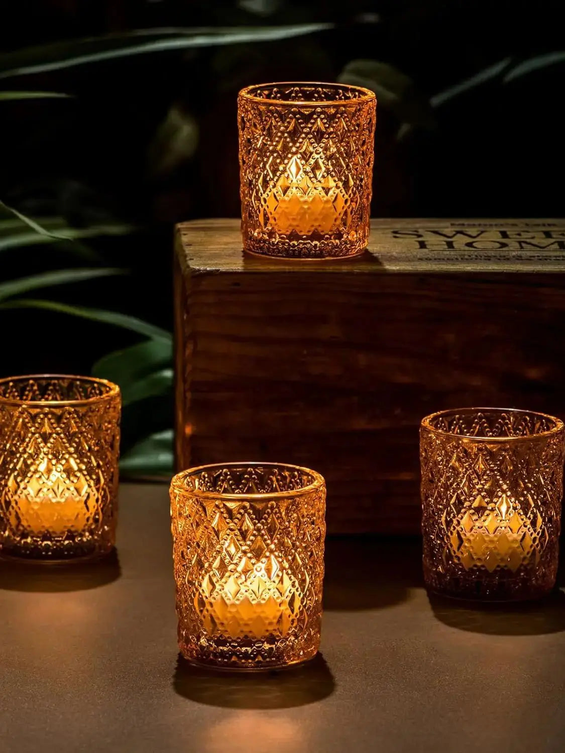 Golden Glass Tea Light Holder