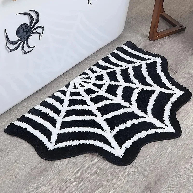 Gothic Black Spider Web Rug