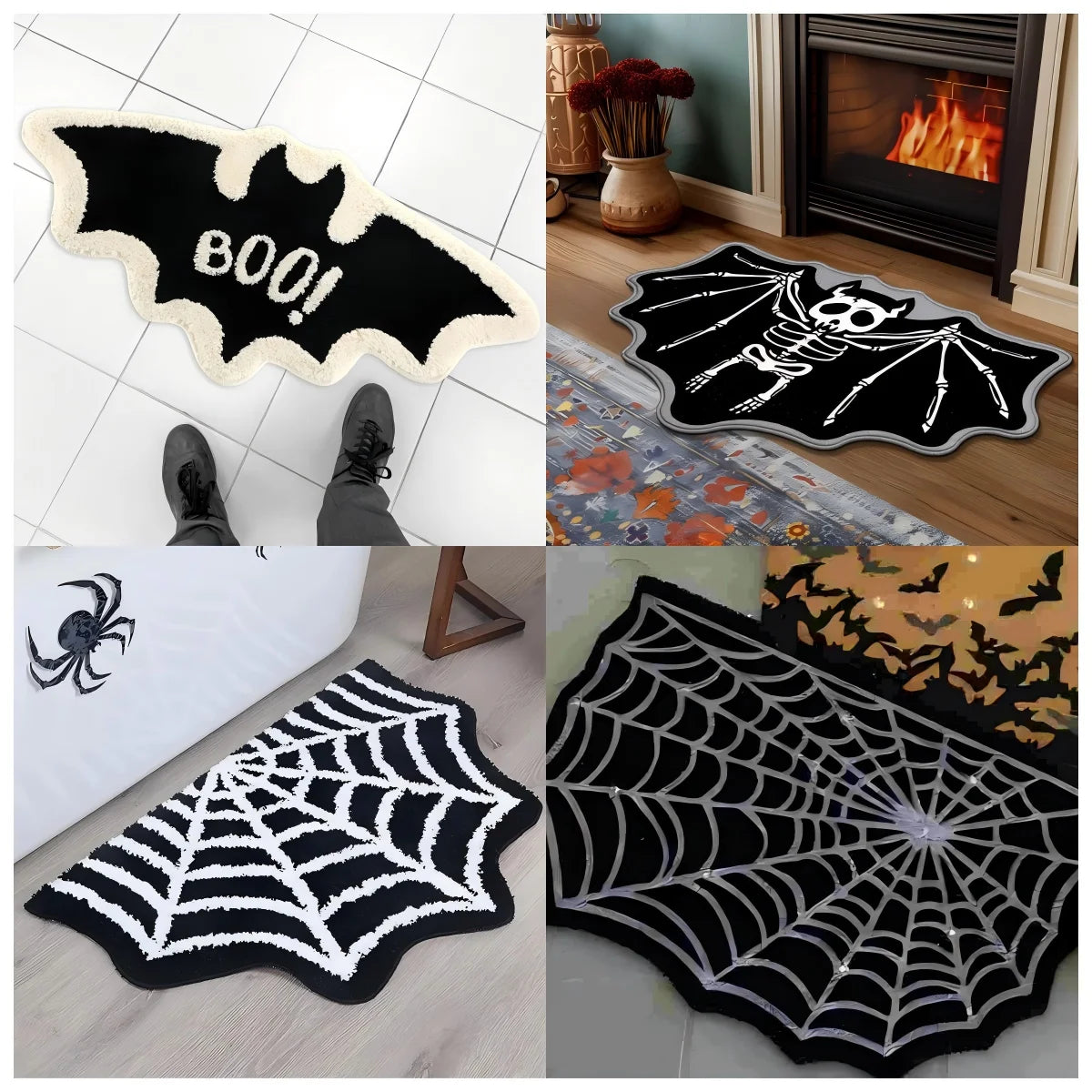 Gothic Black Spider Web Rug