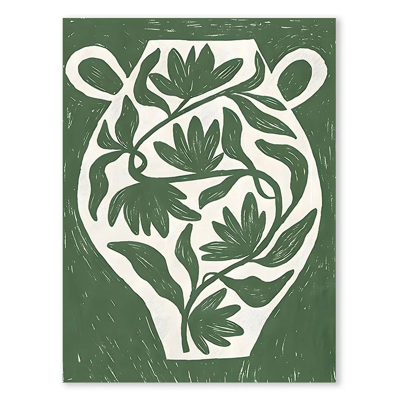 Green Botanical Vase Canvas Art