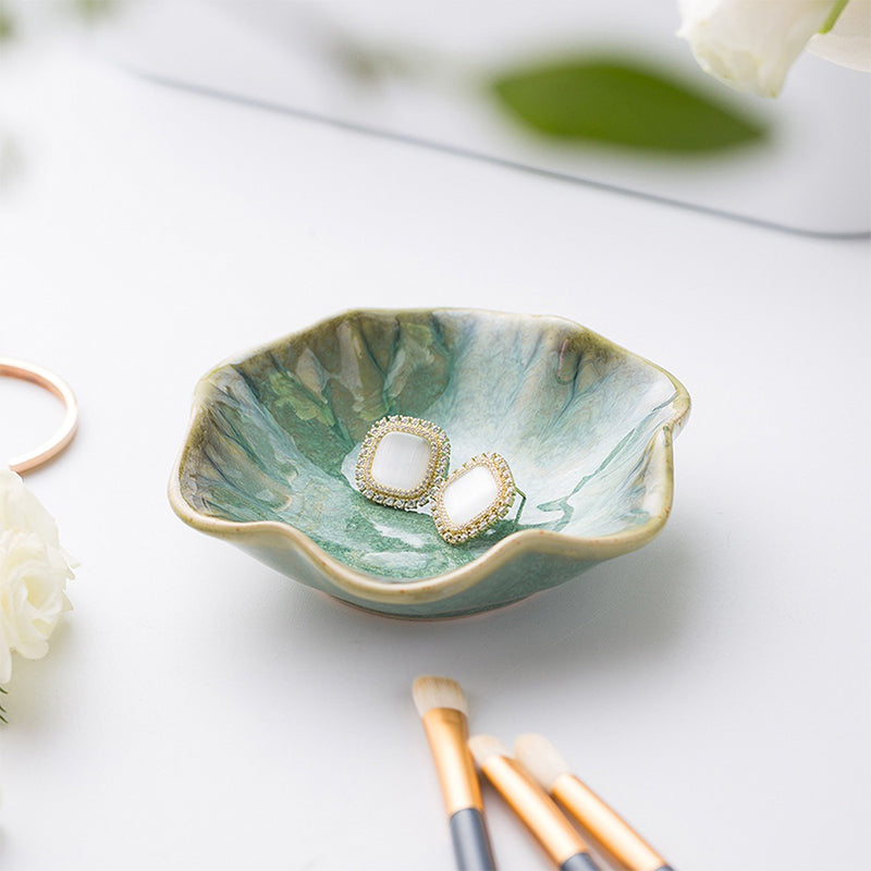 Green Ceramic Lotus Jewellery Tray