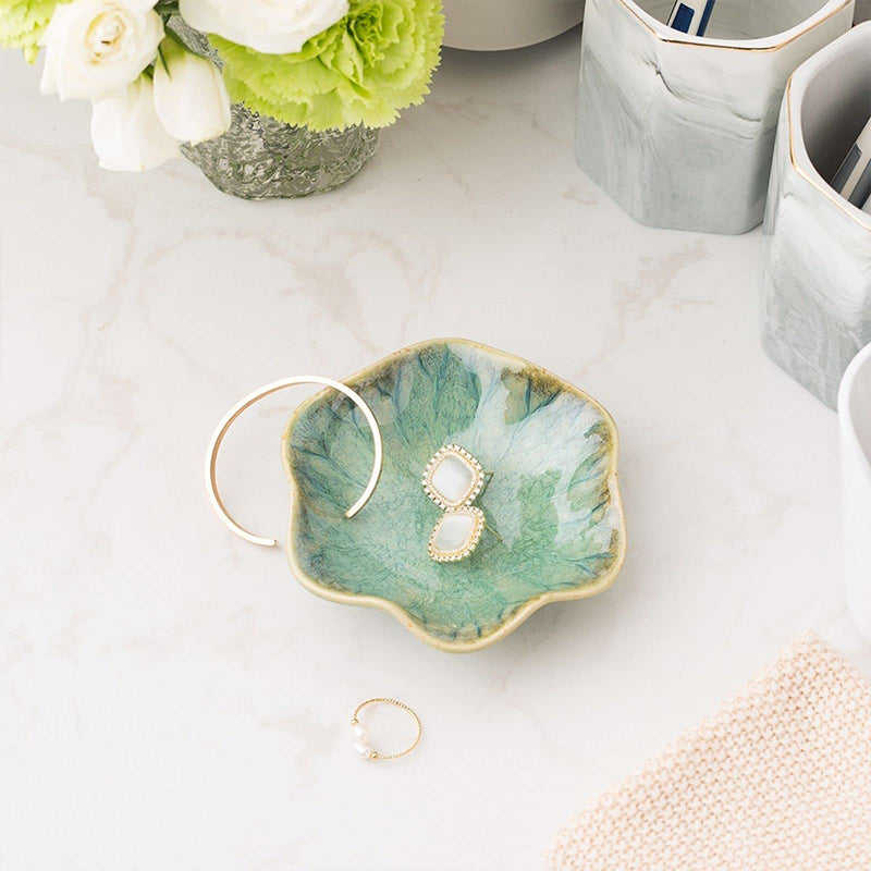 Green Ceramic Lotus Jewellery Tray