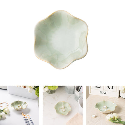 Green Ceramic Lotus Jewellery Tray