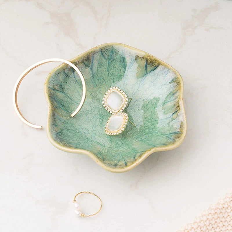 Green Ceramic Lotus Jewellery Tray