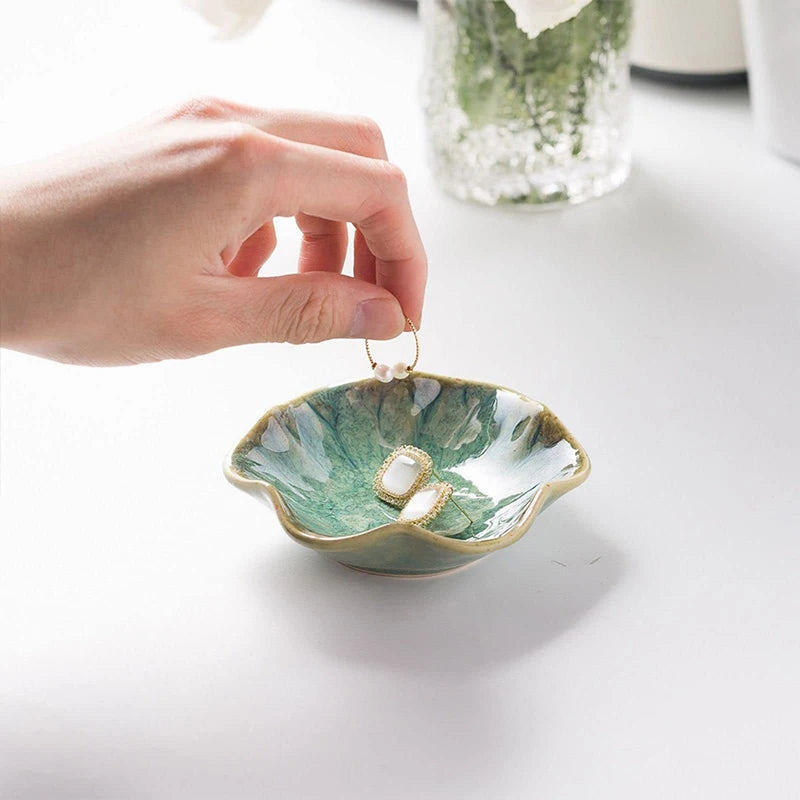 Green Ceramic Lotus Jewellery Tray