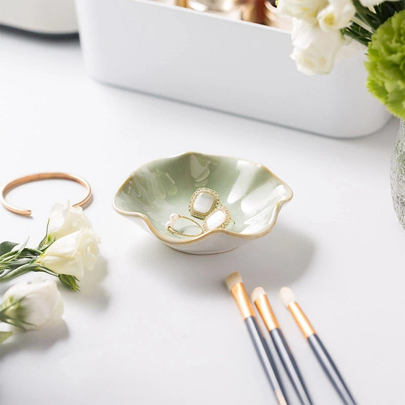 Green Ceramic Lotus Jewellery Tray