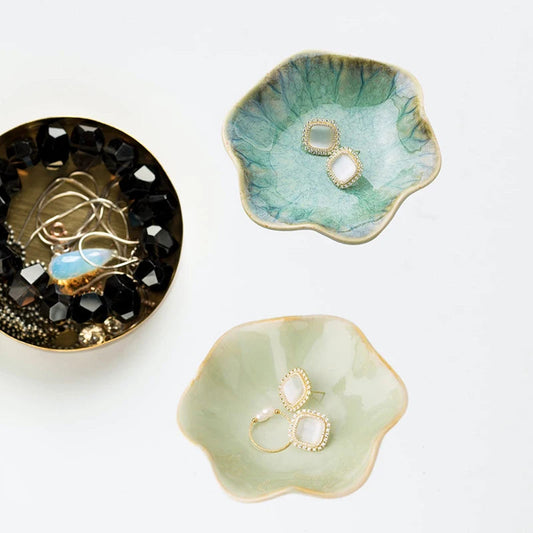 Green Ceramic Lotus Jewellery Tray