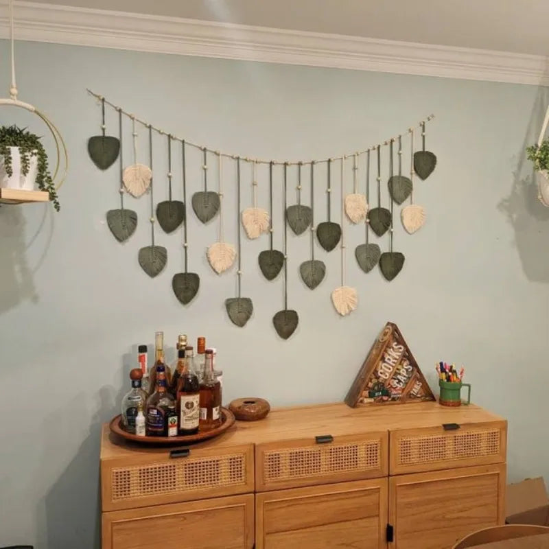 Green Leaves Macrame Wall Garland