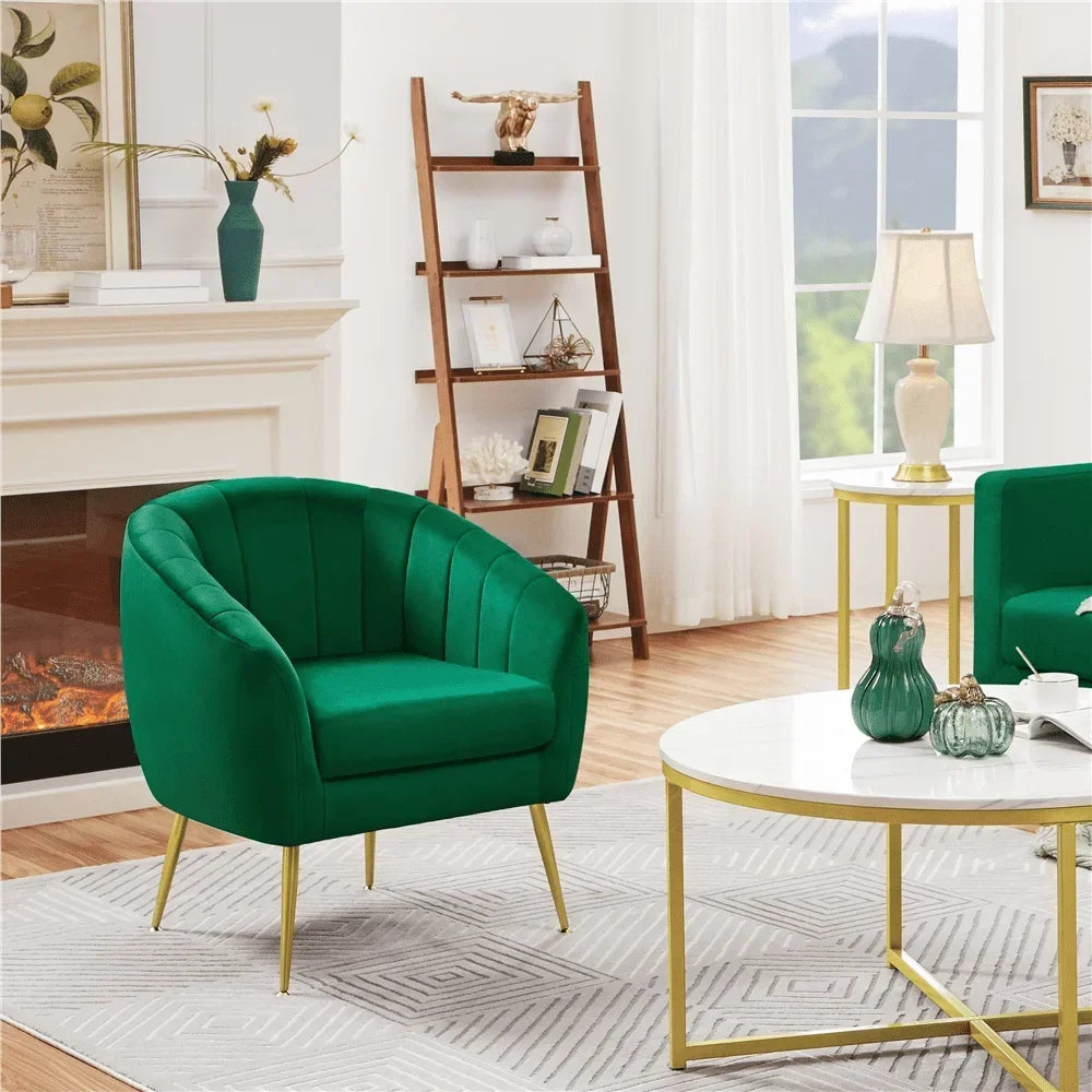 Green Velvet Barrel Accent Chair