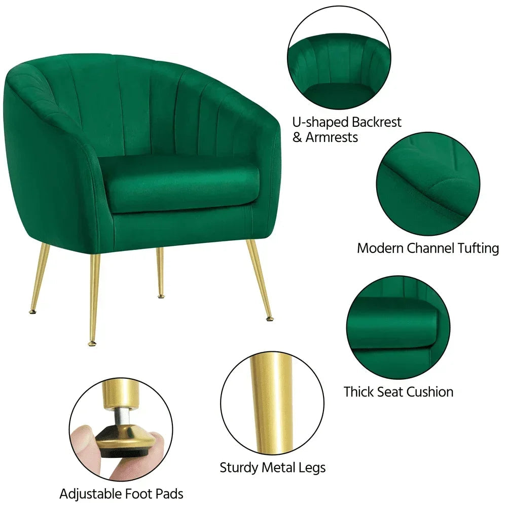 Green Velvet Barrel Accent Chair