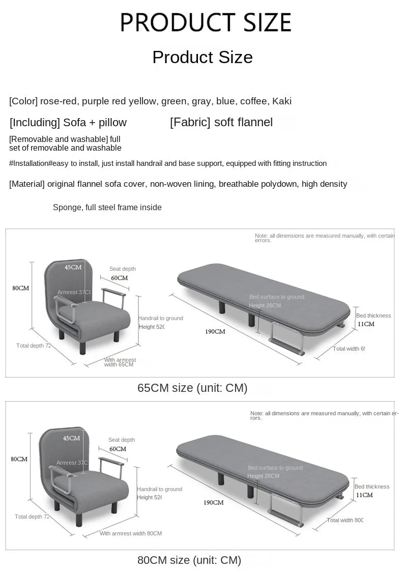 Grey 65CM Folding Sofa Bed