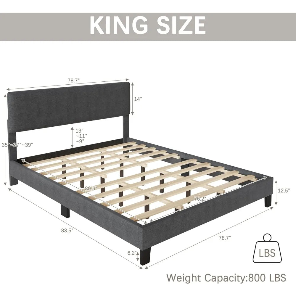 Grey King Size Upholstered Bed Frame