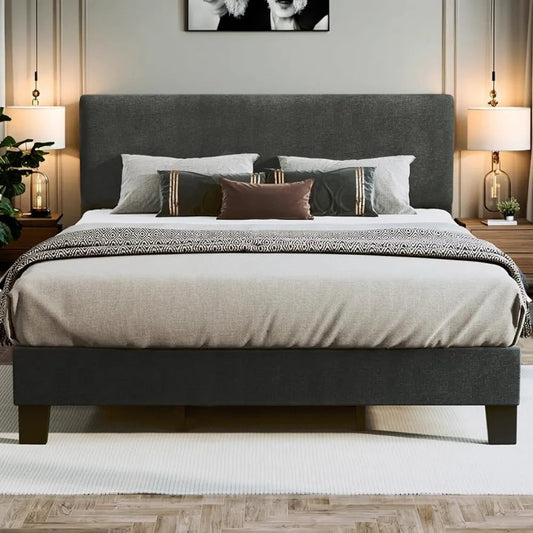 Grey King Size Upholstered Bed Frame