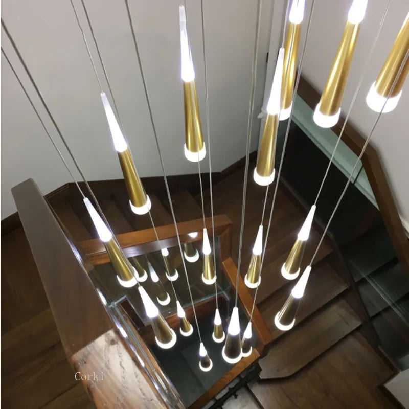 DecorBites™ LED Ring Chandelier Stair Chandelier Rotating Kitchen Hanging Lamp, Modern Villa Decor Lighting