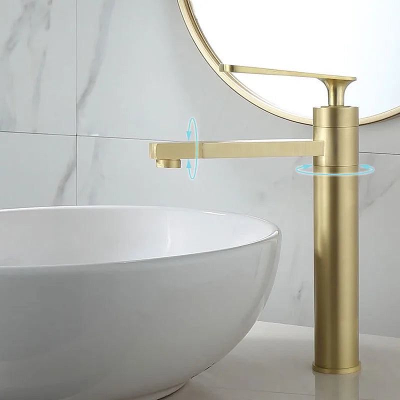 DecorBites™ Gold Brass Bathroom Basin Faucet Single Handle Deck Mounted Brushed Gold Tap
