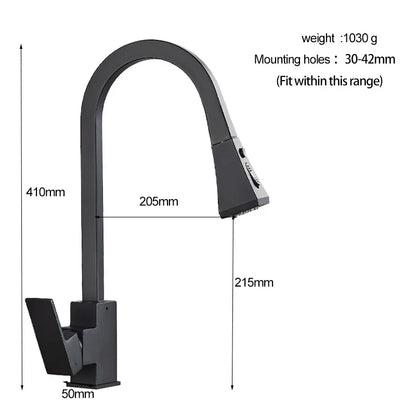 DecorBites™ Black Kitchen Faucet Pull Out Mixer Square Single Handle Deck Mounted Tap