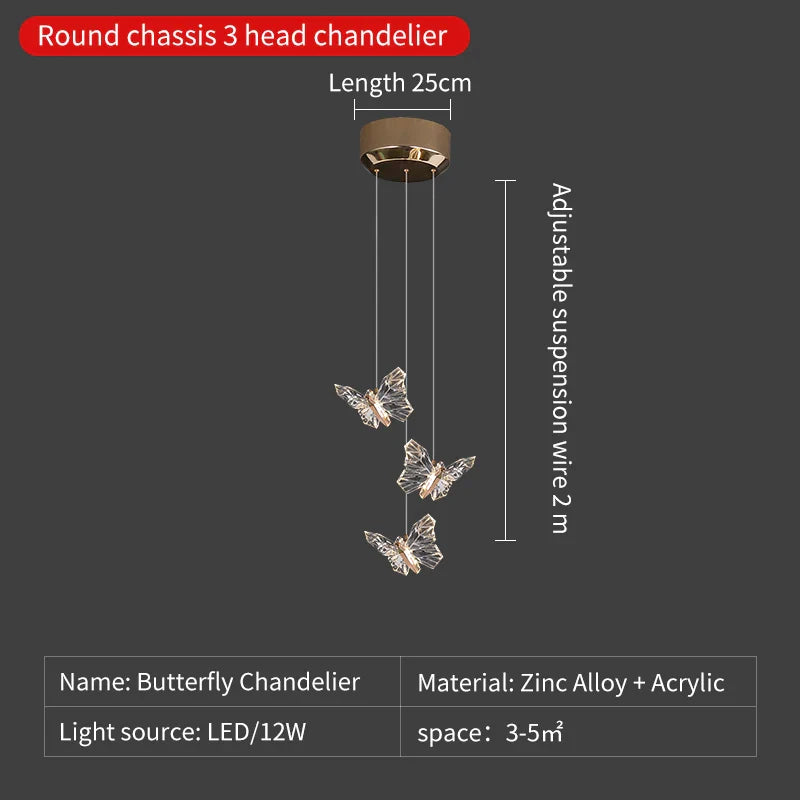 DecorBites™ Butterfly Ladder Pendant Lights Chandelier for Loft Decor Interior Lighting Stairs Bedside
