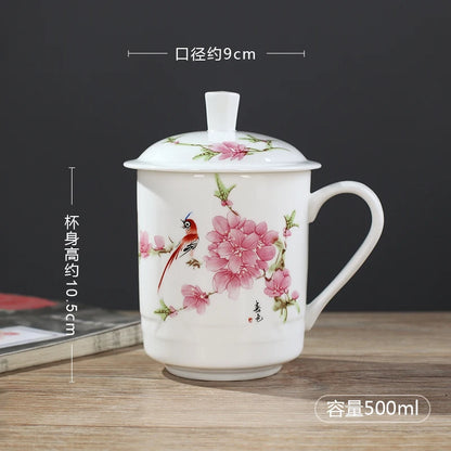 ReadStar China Jingdezhen Ceramic Tea Cup Bone China 500ml Cup With Lid Household Office Conference Cup Customization Cup