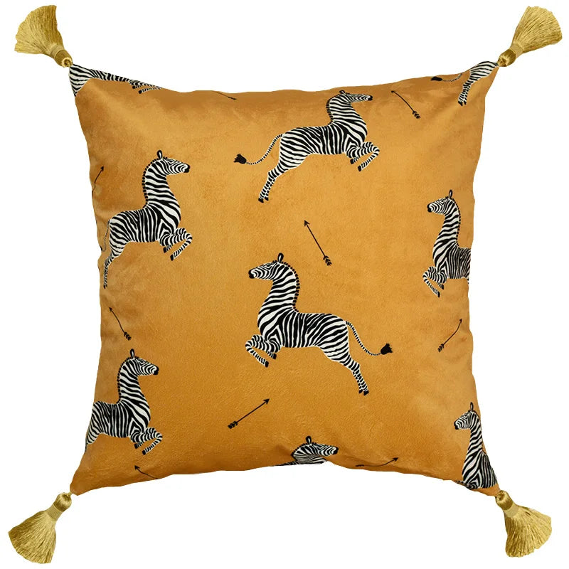 Funda de cojín DecorBites™ de lujo retro italiano con estampado de cebra, 53 x 53 cm