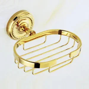 DecorBites™ Gold Brass Bathroom Accessories Set: Robe Hook, Paper Holder, Towel Bar, Towel Ring