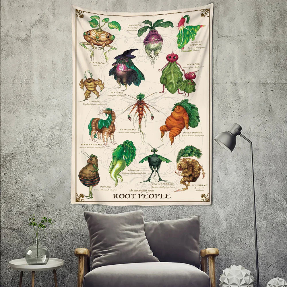 Decobites Vegetable Tarot Tapestry Wall Hanging for Bohemian Home Decor