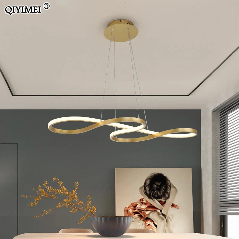 DecorBites™ Gold LED Pendant Light Kitchen Dinning Room Music Lamp Shade, Lustres Luminaire Fixtures