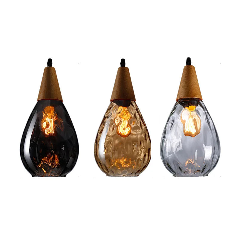 DecorBites™ Glass Wooden Pendant Lamp: Modern Creative Hanging Lighting for Living Room, Restaurant, Bar.