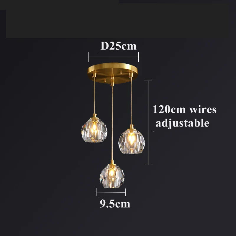DecorBites™ Diamond Crystal Copper LED Pendant Chandelier for Stylish Indoor Lighting.