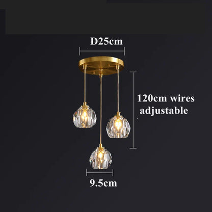 DecorBites™ Diamond Crystal Copper LED Pendant Chandelier for Stylish Indoor Lighting.