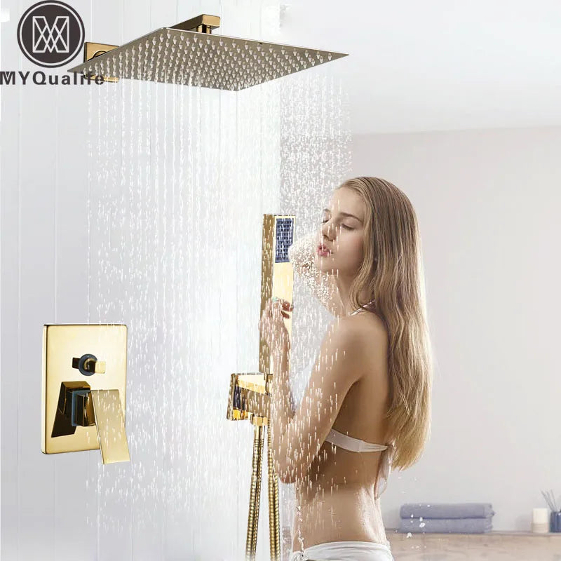 DecorBites™ Golden Rainfall Shower Faucet Set with Single Handle Brass Bath Mixers
