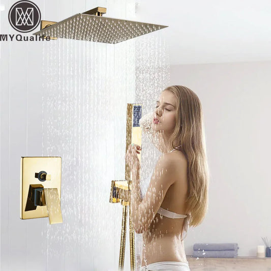 DecorBites™ Golden Rainfall Shower Faucet Set with Single Handle Brass Bath Mixers