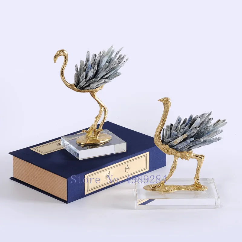 Decorbites™ Grulla Dorada de Cobre y Cristal Artesanía Decorativa para el Hogar Hecha a Mano