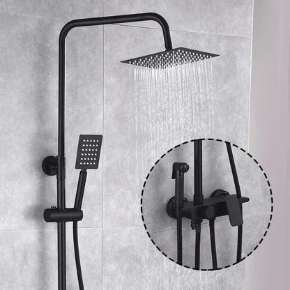 DecorBites™ Black Brass Shower Set with Tub Faucet - Rainfall Bath Mixer for Bathtub