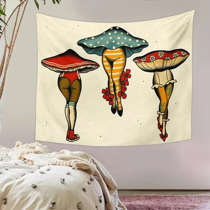 Decobites Mushroom Maiden Tapestry: Botanical Cactus Chart Wall Hanging for Bohemian Home Decor