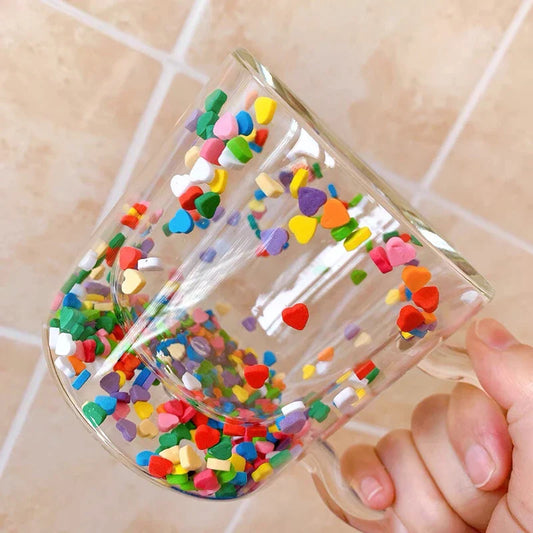 DecorBites™ Heart Shaped Quicksand Glass Cup: Creative and Colorful Double Layer Drinkware