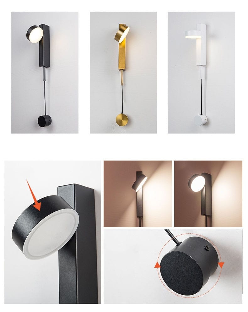 Black cylindrical modern led wall lamp with sleek design and adjustable head for directional lighting in bedroom use