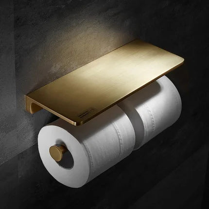 DecorBites™ Brushed Gold Bathroom Hardware Set: Towel Rack, Corner Shelf, Paper Holder, Hook, Toilet Brush Holder