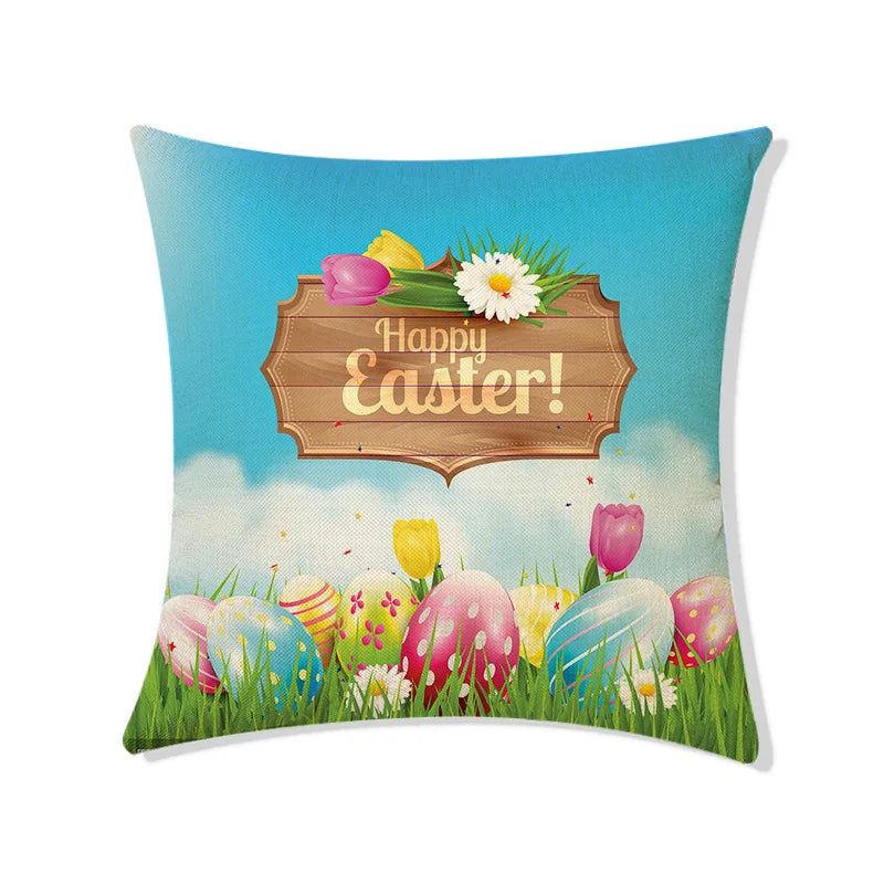 DecorBites™ Easter Rabbit Eggs Linen Pillowcase 45*45CM