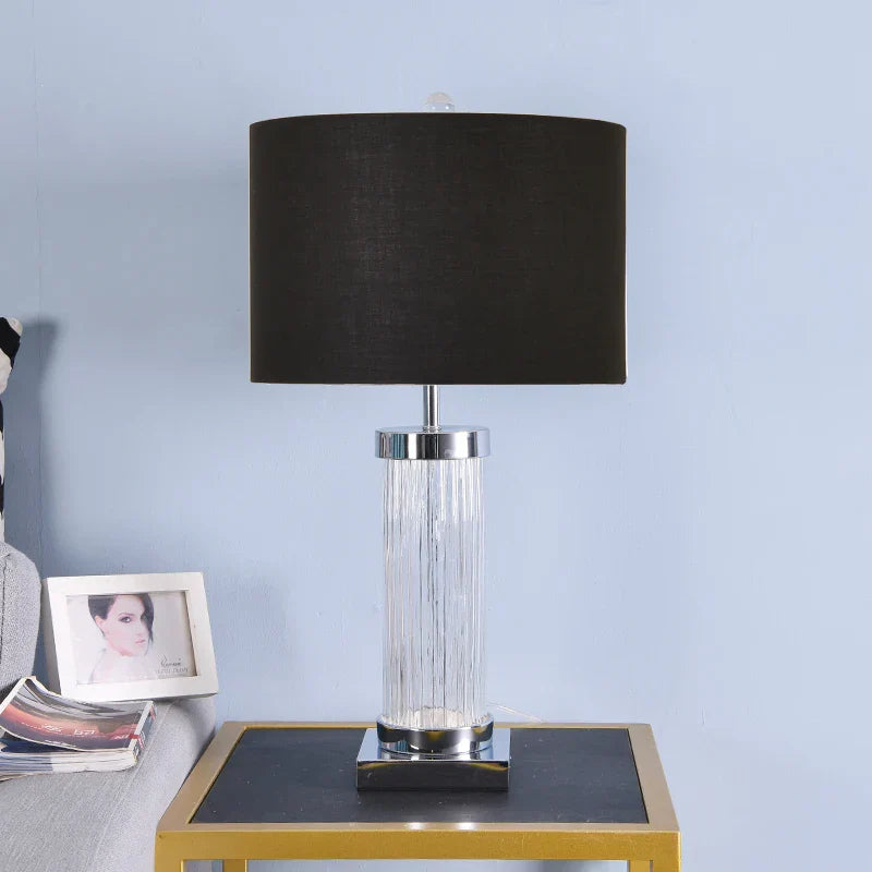 DecorBites™ Glass Crystal Cylinder Table Lamp White Black Lampshade LED Desk Bedside Lamp