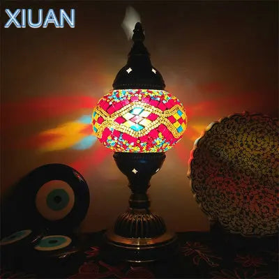 DecorBites™ Colorful Mosaic Table Lamp, Handmade Stained Glass Lampshade