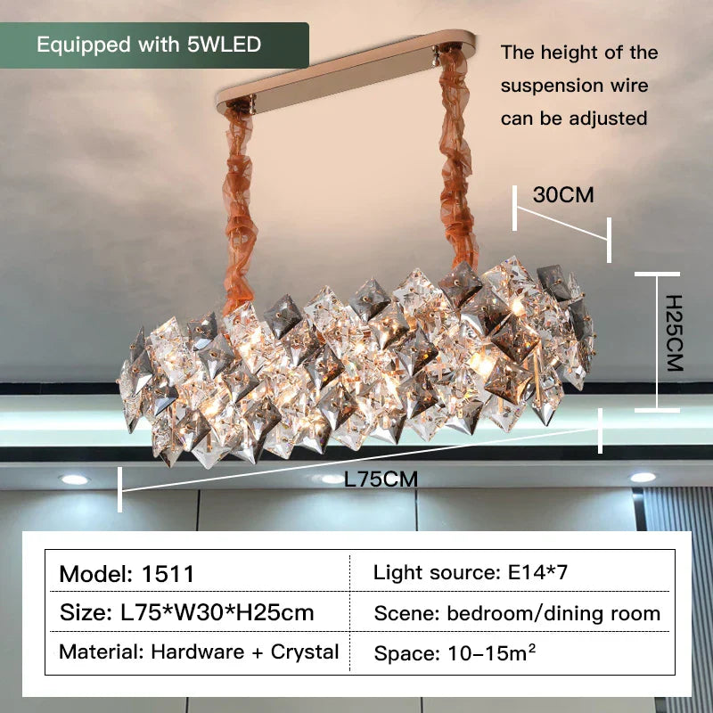DecorBites™ Crystal Chandelier: High-End LED Pendant Light for Living Room, Dining Room & Kitchen