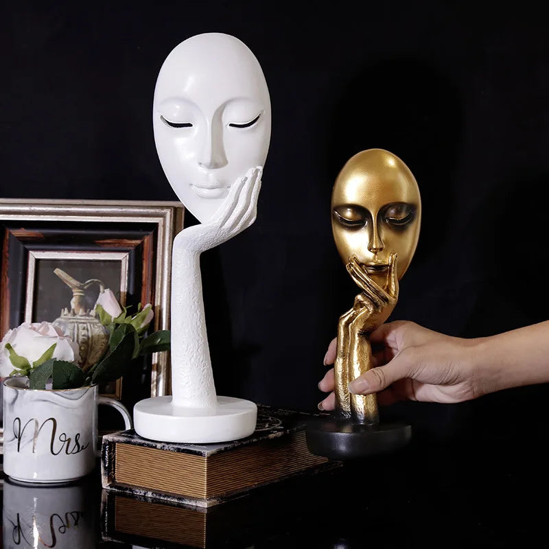 Decorbites™ Escultura de Arte Abstracta de Rostro Femenino en Resina, Adornos para la Decoración del Hogar
